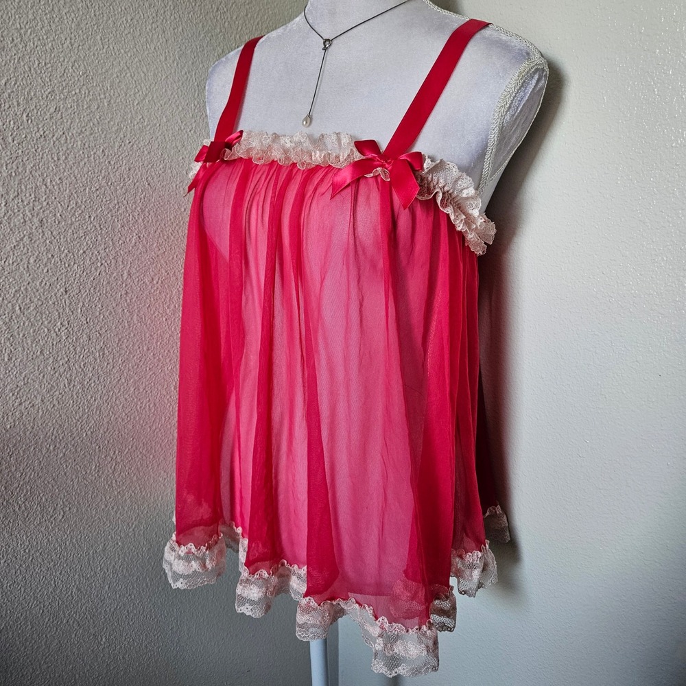 Victoria's Secret Hot Pink Sheer Mesh Lace Babydoll Lingerie Top